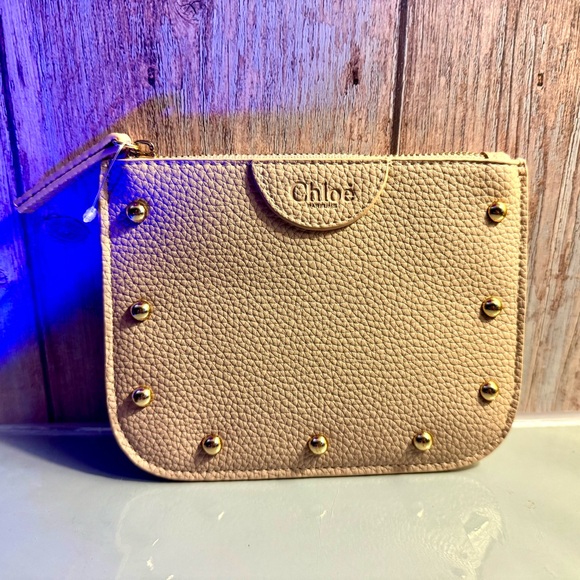 Chloe Handbags - Chloé Perfumes Beige Pebbled Leather Studded Cosmetic Pouch - like new